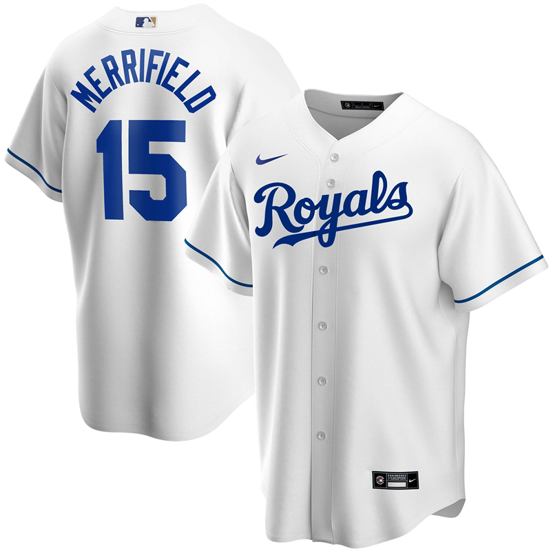 2020 MLB Men Kansas City Royals 15 Whit Merrifield Nike White Home 2020 Replica Player Jersey 1